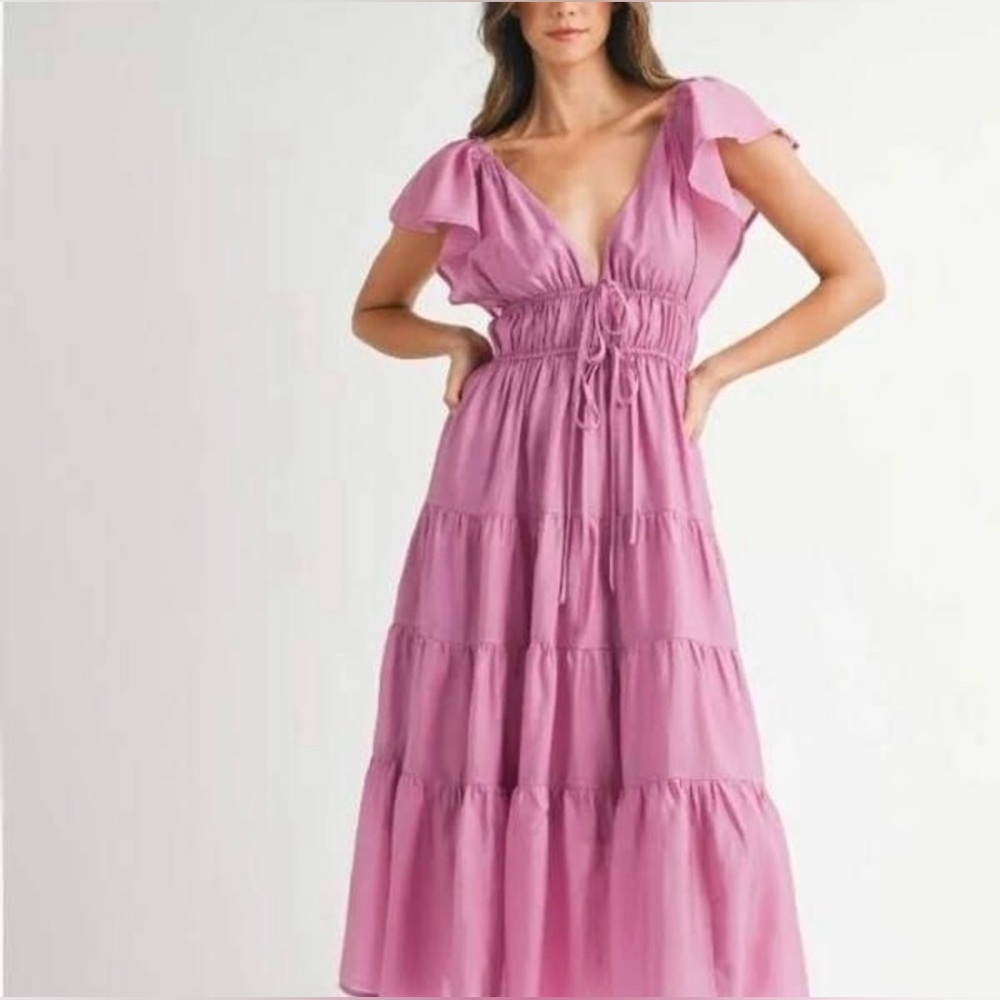 Young Fabulous & Broke NEW Maria Tiered Maxi Lilac Pink Dress Small